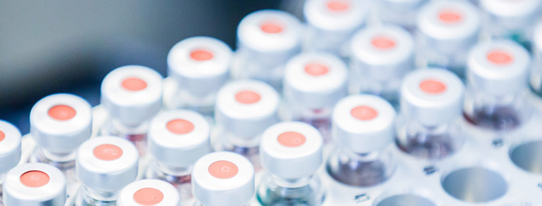 Sample in a laboratory Sample containers in the BCI laboratory